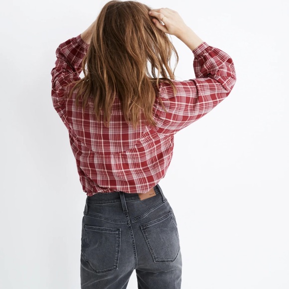 Madewell Balloon-Sleeve Peasant Top in Plaid - Picture 2 of 4